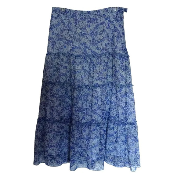 Laura Women's Maxi Flowy Maxi Skirt Blue Floral Ruffles Lined Size 8 Western - Picture 1 of 8